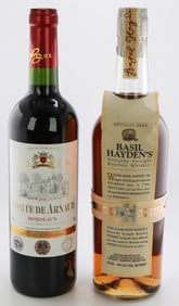 Lot of 2 Wine & Whiskey/Comte de Arnaud Bordeaux 2018 & Basil Hayden's Kentucky Straight Bourbon