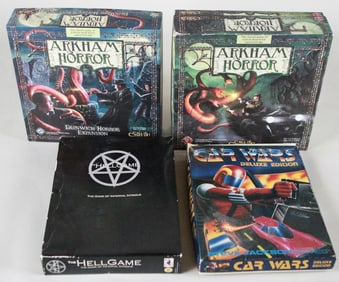 Lot of 4 Classic Games Arkham Horror (2nd and 3rd Editions), Hellgame, and Car Wars