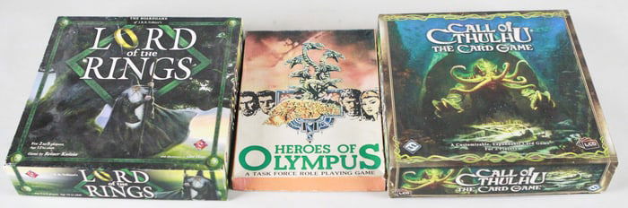 Lot of 3 Thematic Board Games The Lord of the Rings, Heroes of Olympus, and Call of Cthulhu