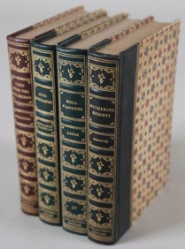 Lot of 4 Leather Bound Books Wuthering Heights Moll Flanders and More