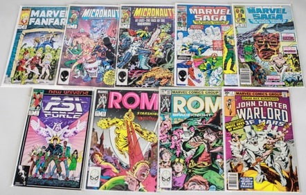 Lot of 10 Marvel Comics – ROM, Micronauts, Marvel Saga & More