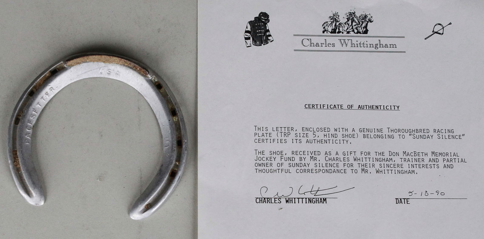 Sunday Silence Race Worn Horseshoe With Signed COA (1 of 2)