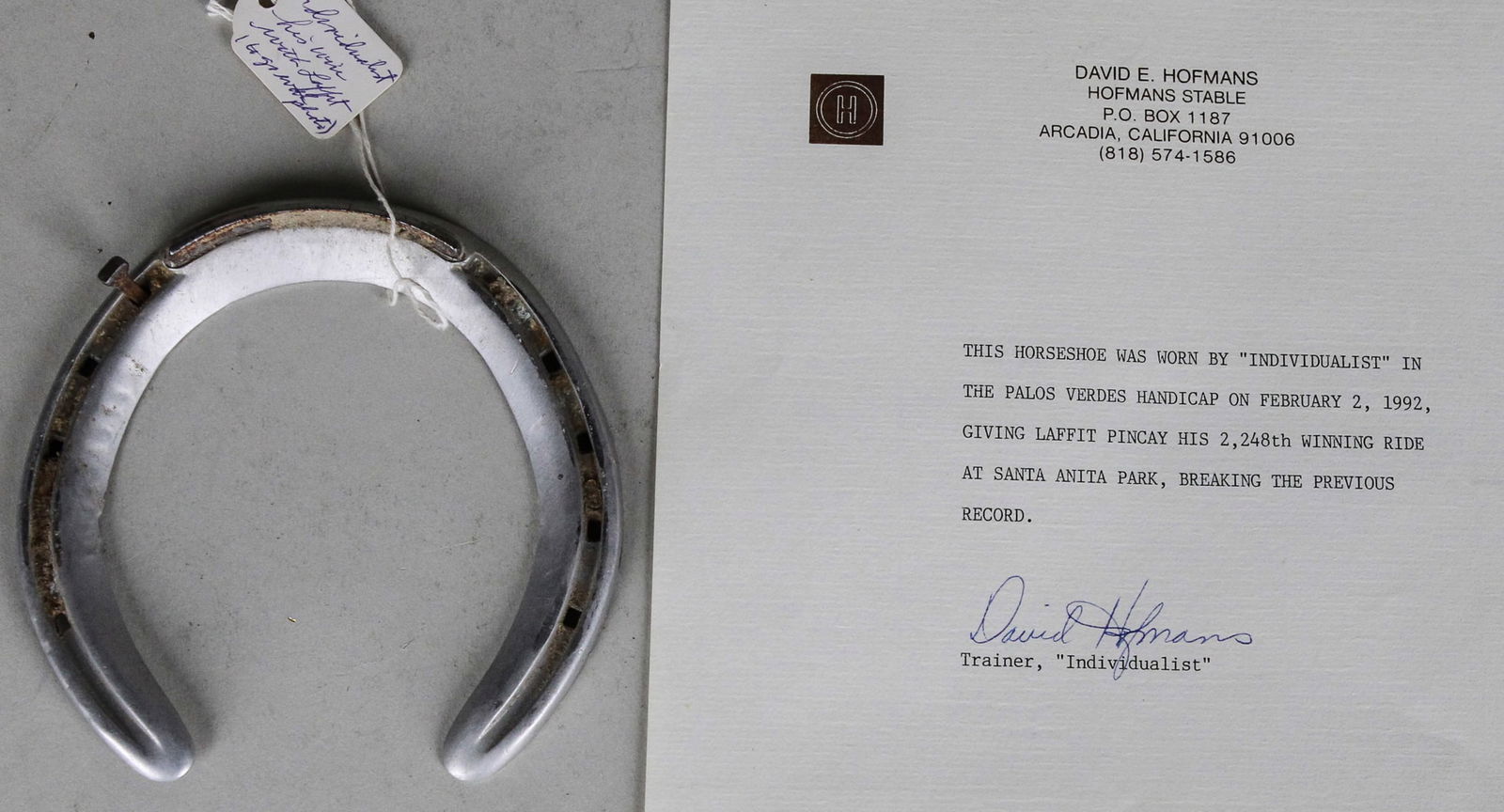 Individualist Race Worn Horseshoe With Signed COA (1 of 2)