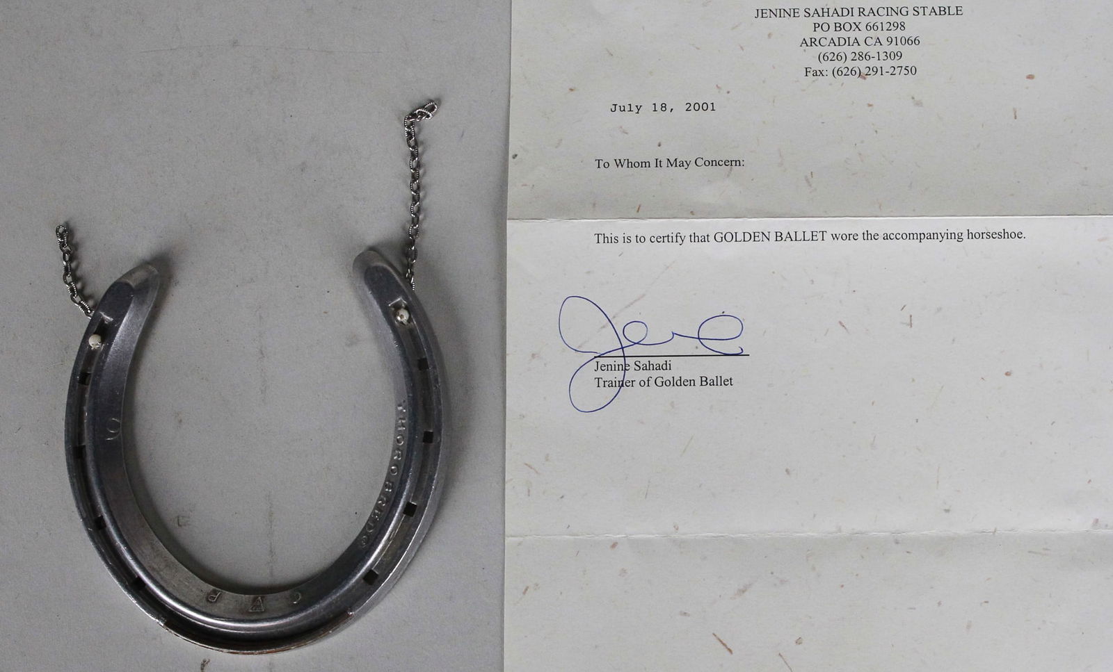 Golden Ballet Worn Horseshoe with Signed Certificate (1 of 3)
