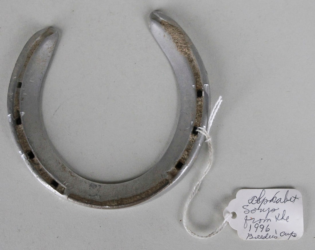 Alphabet Soup 1996 Breeders' Cup Worn Horseshoe: Authentic horseshoe worn by Alphabet Soup during his historic victory in the 1996 Breeders' Cup Classic, where he defeated Cigar in a thrilling upset. A remarkable piece of horse racing history, perfe
