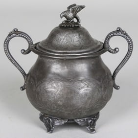 Antique Pewter Sugar Bowl with Eagle Finial Cincinnati 1847