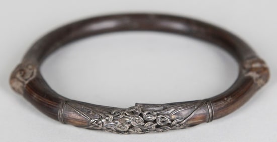 Antique Wood and Silver Bracelet