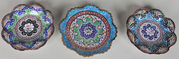 Lot of 3 Hand-Enameled Plates