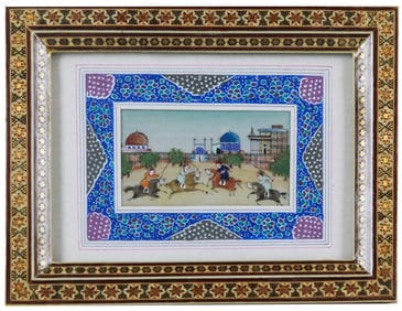 Vintage Persian Miniature Painting on Polo Theme