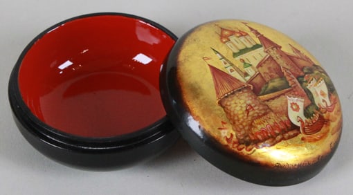 Vintage Russian Hand-Painted Lacquer Box