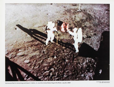 Astronauts Erecting the United States Flag on the Moon