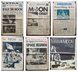 Lot of 6 Vintage 1969 Apollo 11 Newspapers