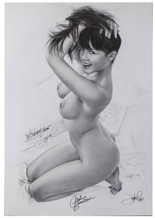 Jon Hul/A Claire View/Signed & Numbered Giclée on Canvas: "A Claire View" by Jon Hul, a signed and numbered giclée on canvas from 2011, featuring model Claire Sinclair. This limited edition piece is hand-signed by both Jon Hul and Claire Sinclair, numbered