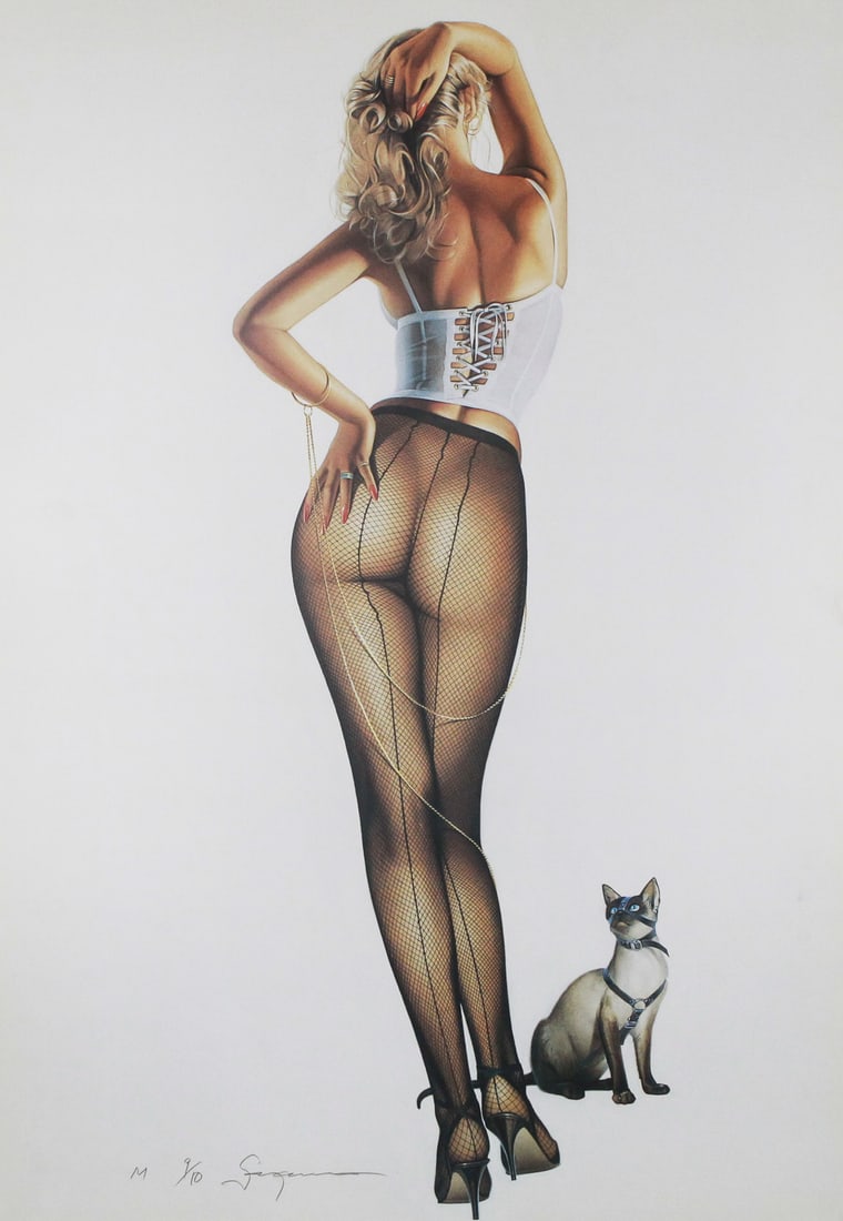 Hajime Sorayama / Woman with Cat Lithograph (1 of 2)