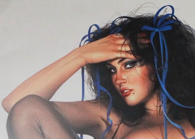 Sorayama Signed Erotic Lithograph / Woman with Blue Ribbon