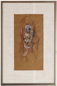 Vintage Asian Sketch of Nude Woman
