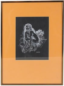 Joe Capozio Ink on Paper Painting Nude Woman