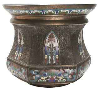 Large Chinese Cloisonné Bronze Hexagonal Vessel