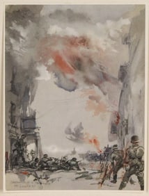 Hermann Schardt, Street Combat in Mariampole, 1941 lithograph