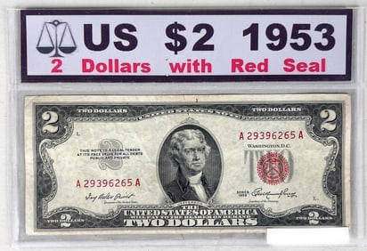 1953 US $2 Dollar Bill with Red Seal