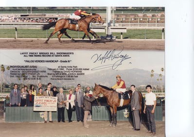 Laffit Pincay Jr. / Palos Verdes Handicap Record-Breaking Win Signed Photo