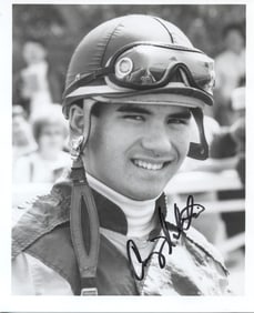 Corey Nakatani / Signed 8x6 Black-and-White Jockey Portrait