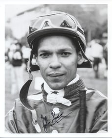 Julio Pezua / Signed 8x6 Black-and-White Jockey Portrait