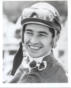 Jorge Santos / Signed 8x6 Black-and-White Jockey Portrait