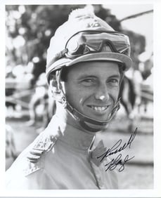 Russell Baze / Signed 8x6 Black-and-White Jockey Portrait
