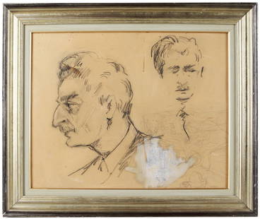 Martiros Sarian / Hakob Keshishyan Pencil Portrait / Armenian artist: Original pencil on paper drawing by renowned Armenian artist Martiros Sarian (1880–1972), depicting two expressive studies of Hakob Keshishyan, a noted rug expert. During the 1950s, Sarian made many