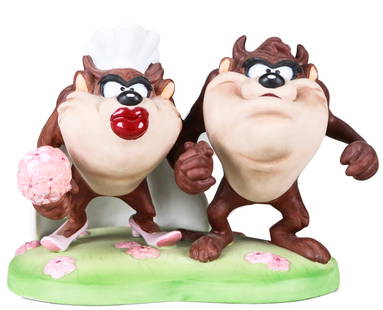 Warner Bros Collector Series / “I Do!” Taz Wedding Figurine: This charming porcelain figurine from the Walt Disney Classics Collection features the lovable bluebirds from Cinderella in a delightful pose, working together to tie a sash—capturing a magical mome