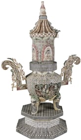 Monumental Antique Carved Bone Pagoda-Form Buddha Centerpiece