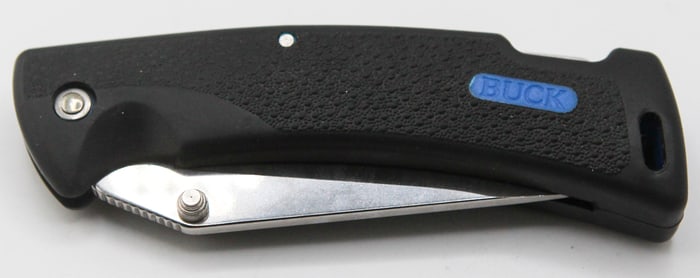 Buck 460L USA Folding Knife with Serrated Blade and Black Grip