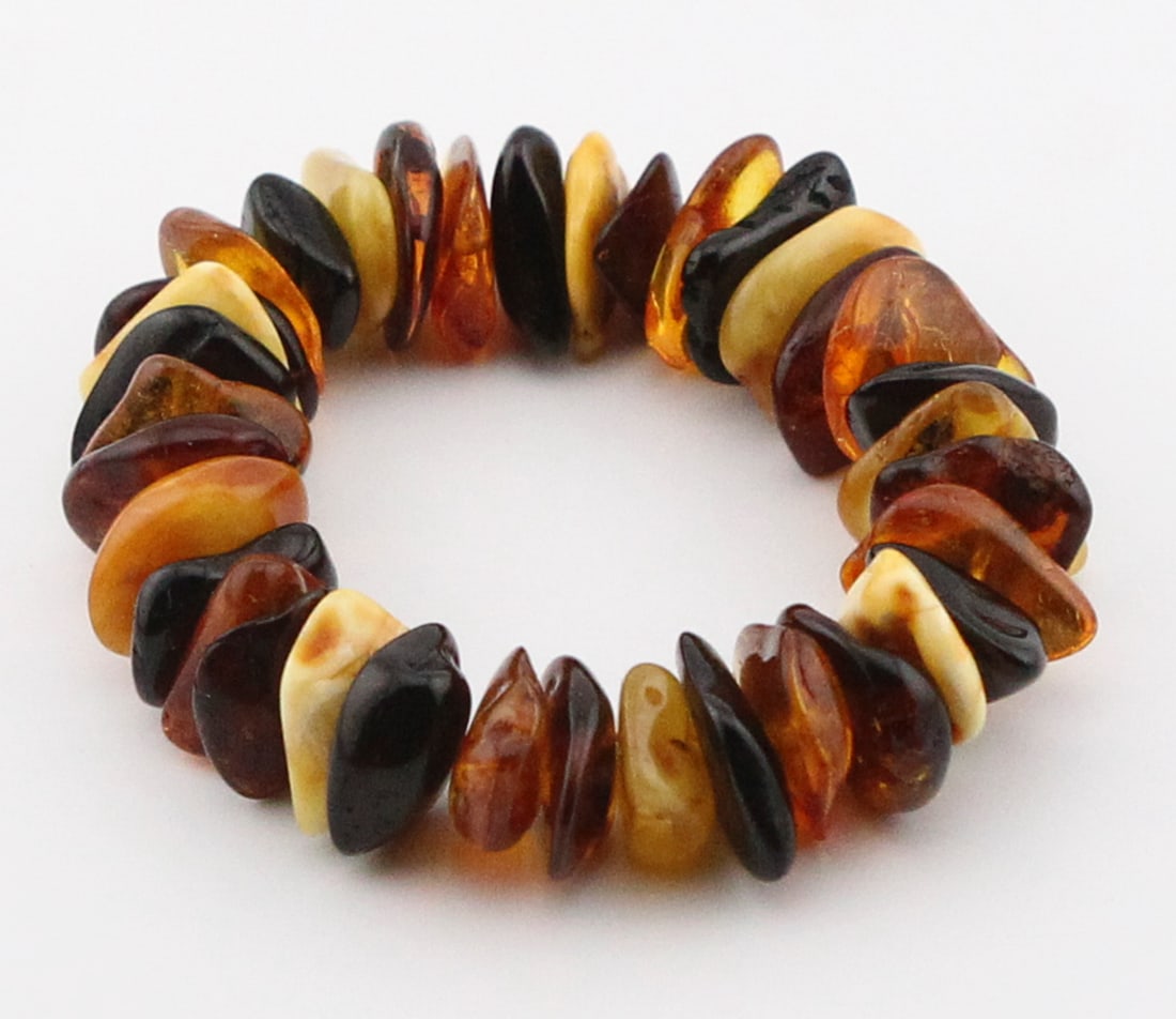 Handmade Baltic Amber Bracelet – Multi-Tone Polished Chips, 4 in., 46.6g (1 of 3)
