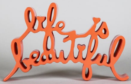 Mr. Brainwash "Life is Beautiful" Signed Limited Edition Orange Sculpture