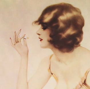 Alberto Vargas Estate-Signed Lithograph – “1927 Smoking Girl” (29 x 21.5 in): This estate-signed lithograph reproduces a 1927 artwork by Alberto Vargas, capturing a sultry flapper seated in a playful pose, dressed in sheer lingerie and thigh-high stockings while holding a cigar