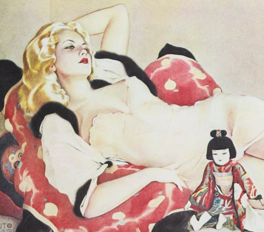 Alberto Vargas Signed Lithograph – “1920 Reclining Blonde with Doll” (21.5 x 29 in) (1 of 5)