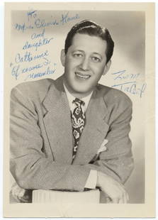 Ziggy Talent Signed Vintage Photograph (7.25" x 5"): Original black and white publicity photograph of famed comedian and radio personality Ziggy Talent, personally inscribed and signed in blue ink to “Mrs. Elvin Hane and daughter Catherine.&rdquo; Kno