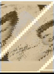 Jo Stafford Signed Vintage Photo Postcard (7" x 5"): Elegant 7 x 5 inch sepia-tone photo postcard signed by renowned American singer Jo Stafford, celebrated for her smooth vocals and success across pop, jazz, and folk genres in the 1940s and ’50s.