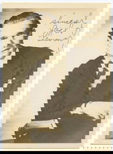 Jack Leonard Signed Vintage Photo Postcard (7" x 5"): Original sepia-tone 7 x 5 inch photo postcard autographed by Jack Leonard, swing-era vocalist best known for his work as the lead singer for Tommy Dorsey’s Orchestra before being succeeded by Frank