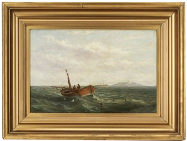 Arsen Chabanian Fishing Boats Off the Coast, 1948, Oil on Canvas