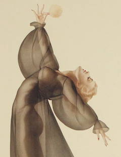 Alberto Vargas "Sheer Elegance" Lithograph, 448/450: Titled "Sheer Elegance", this limited edition lithograph by Alberto Vargas, published in 1987 by the San Francisco Art Exchange, features a poised, full-length blonde figure draped in a gossamer black