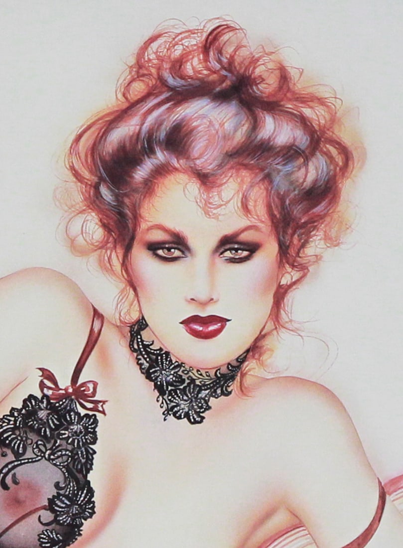 Olivia De Berardinis “Generally Avoid Temptation?? Signed Offset Lithograph (1984): A captivating offset lithograph by Olivia De Berardinis titled "Generally Avoid Temptation," published by Robert Bane Editions. This 16 x 20 inch fine art print features Olivia’s signature style of