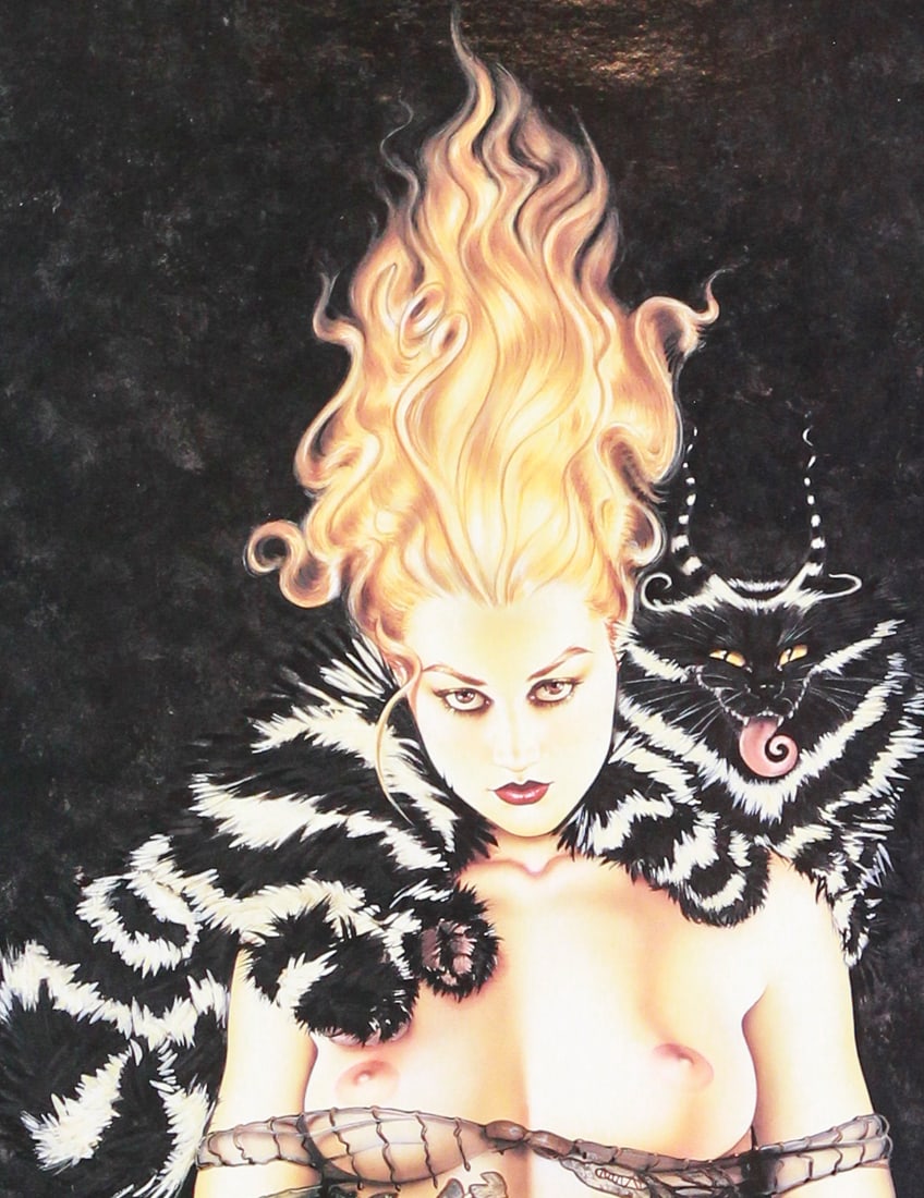 Olivia De Berardinis "Jezebella" Estate Signed Offset Lithograph: A striking and surreal fine art offset lithograph titled Jezebella by acclaimed artist Olivia De Berardinis, published by Robert Bane Ltd. and printed circa 1980s. Measuring 16" x 20", this captivatin
