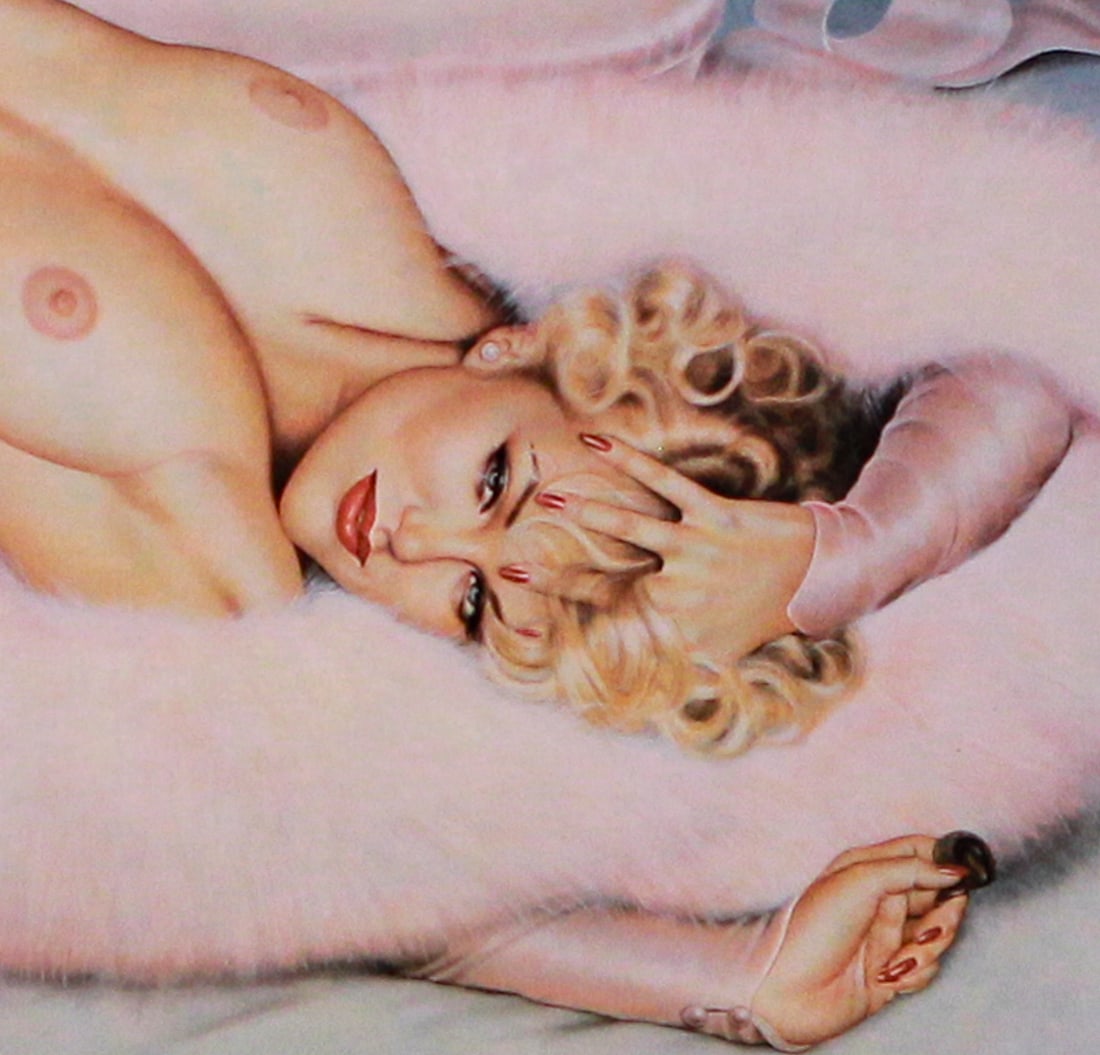 Olivia De Berardinis "Bon Bons" Offset Lithograph, Signed: A sensuous limited edition offset lithograph titled "Bon Bons" by Olivia De Berardinis, one of the most iconic contemporary pin-up artists. Created circa 1980s and published by Robert Bane Editions, t