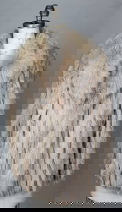 Vintage Women’s Authentic Fur Coat: This luxurious vintage women’s fur coat showcases a natural light beige tone with full, voluminous texture and a generous collar. Expertly constructed with quality authentic fur, the piece features