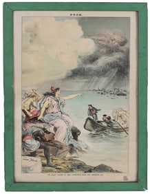 1883 Chromolithograph "The Great Floods of 1883—Germany’s Need and America’s Aid" by Keppler