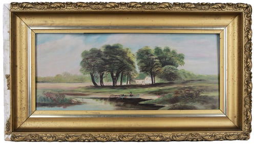 Riverside Home Oil on Board Painting