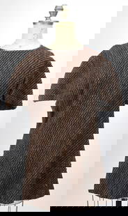 Vintage Hollywood Costume Top – Western Costume Co., Worn by Graeme Campbell: This vintage short-sleeve costume top from Western Costume Co. is constructed from a diagonally striped brown wool blend, showcasing the distinctive, heavy weave typical of mid-century studio garments
