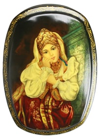 Russian Lacquer Box – Near the Fireplace / Signed by Romanov A.